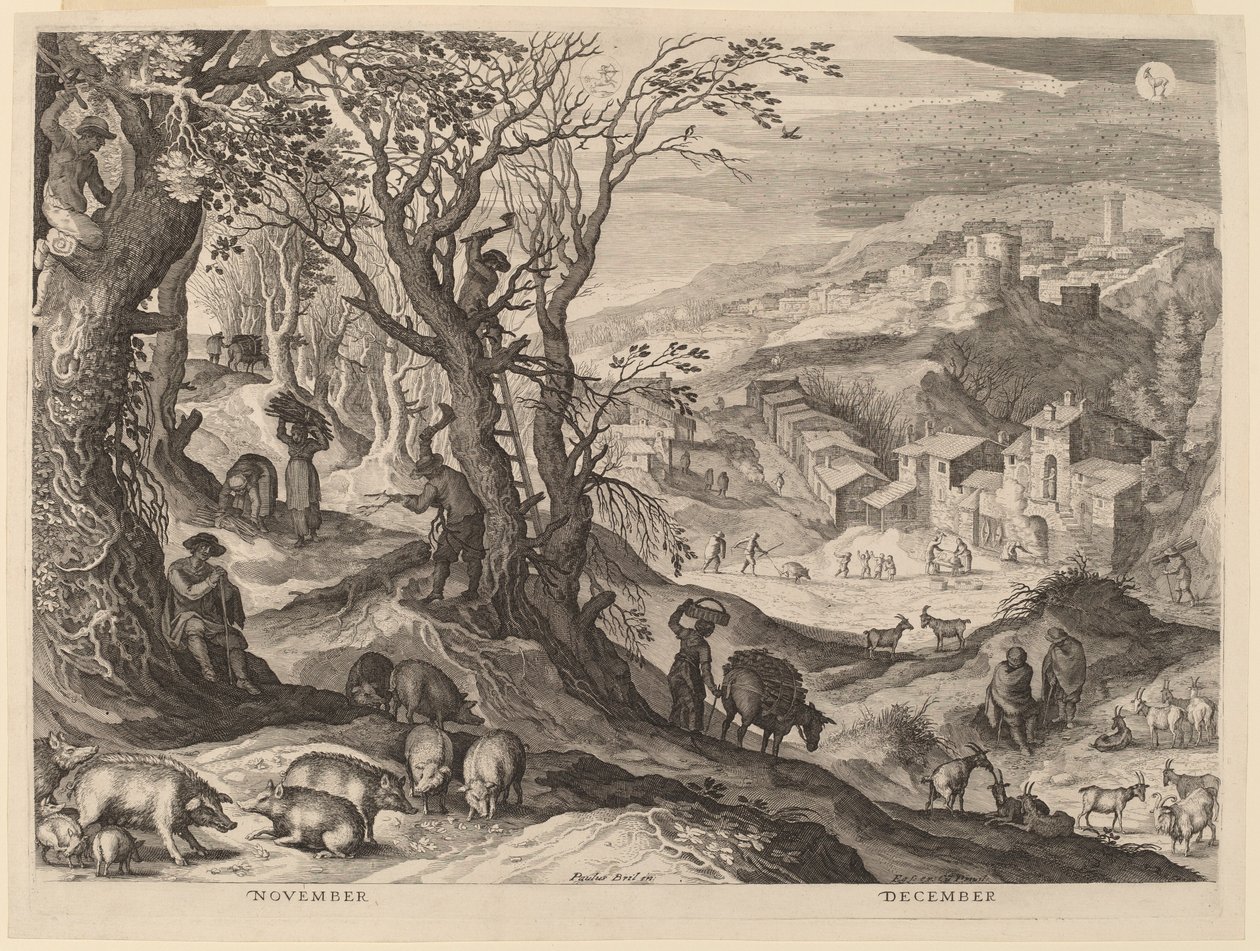 November und Dezember von Aegidius Sadeler II after Paul Bril