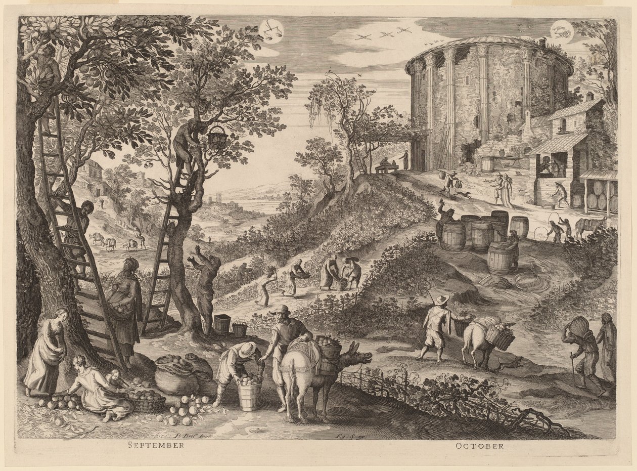 September und Oktober von Aegidius Sadeler II after Paul Bril