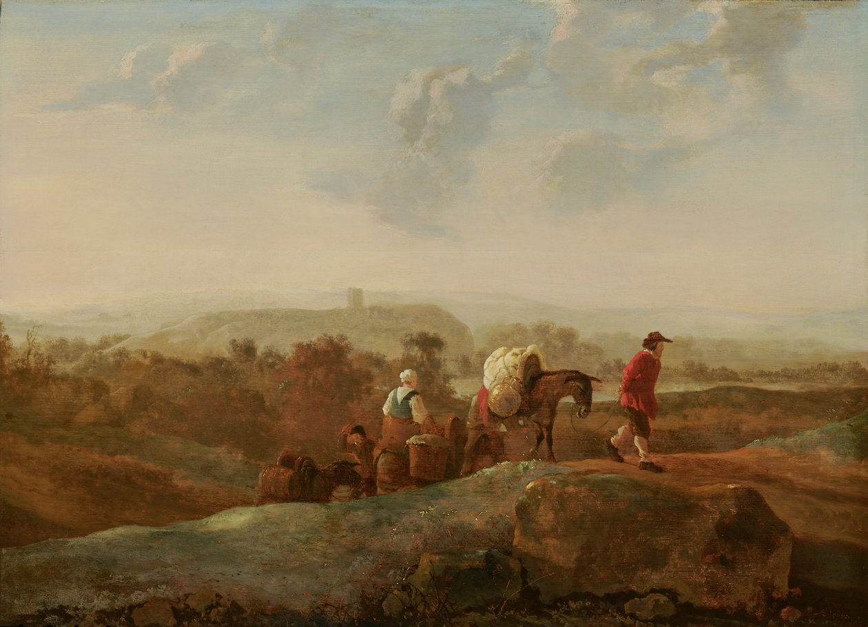 Wandernde Bauern in einer südlichen Landschaft von Aelbert Cuyp