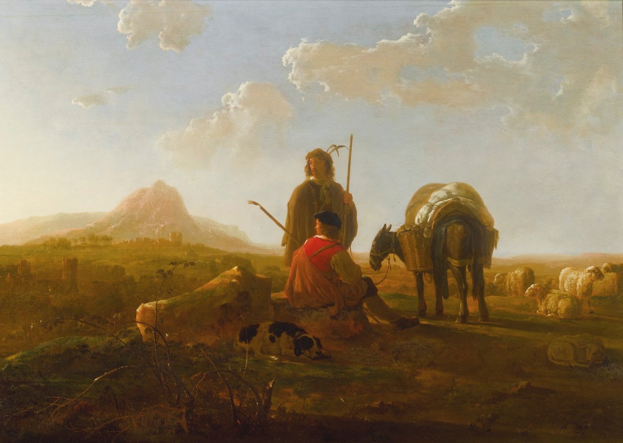 Zwei Hirten in einer hügeligen Landschaft von Aelbert Cuyp