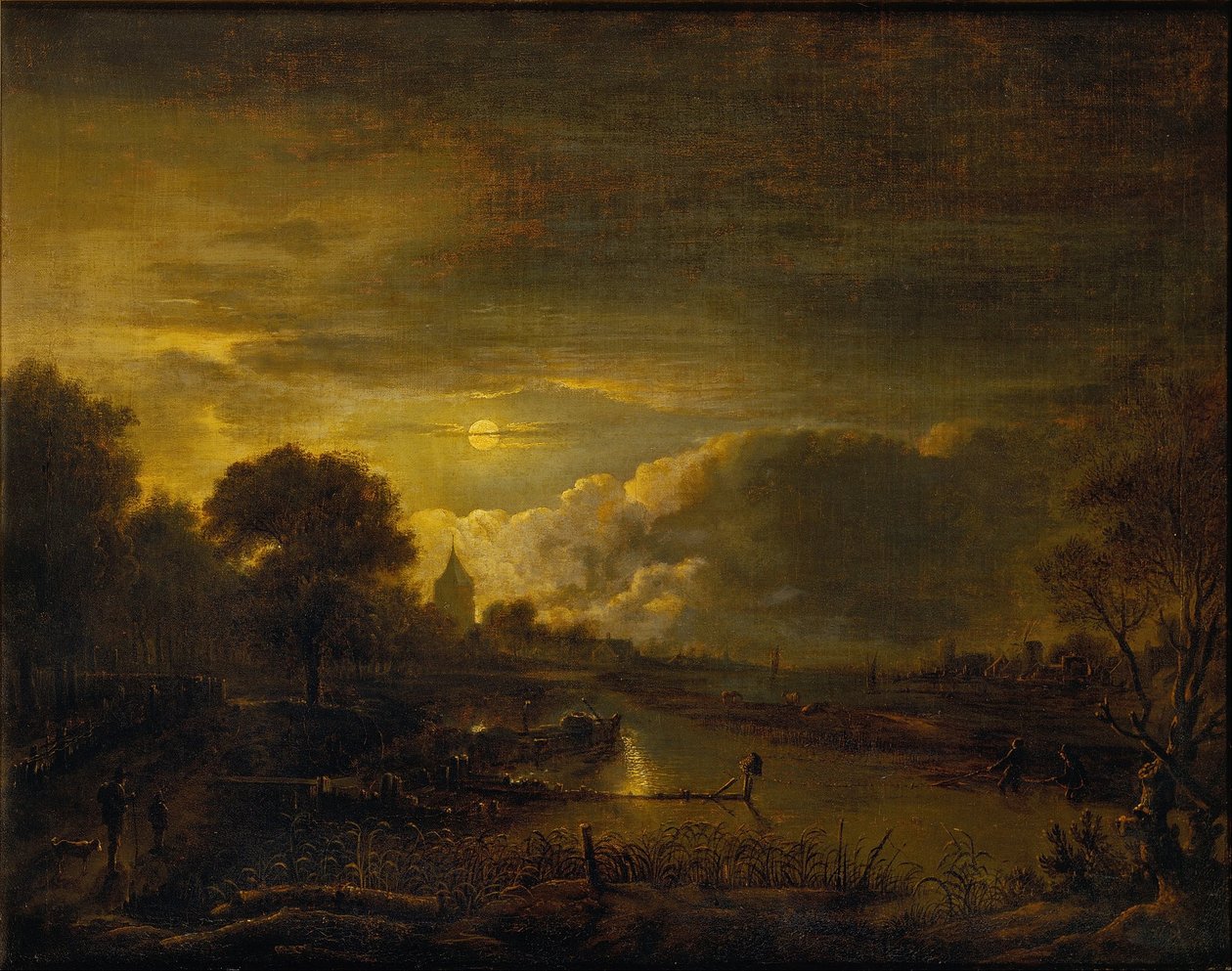 Flussszene bei Mondschein von Aert van der Neer