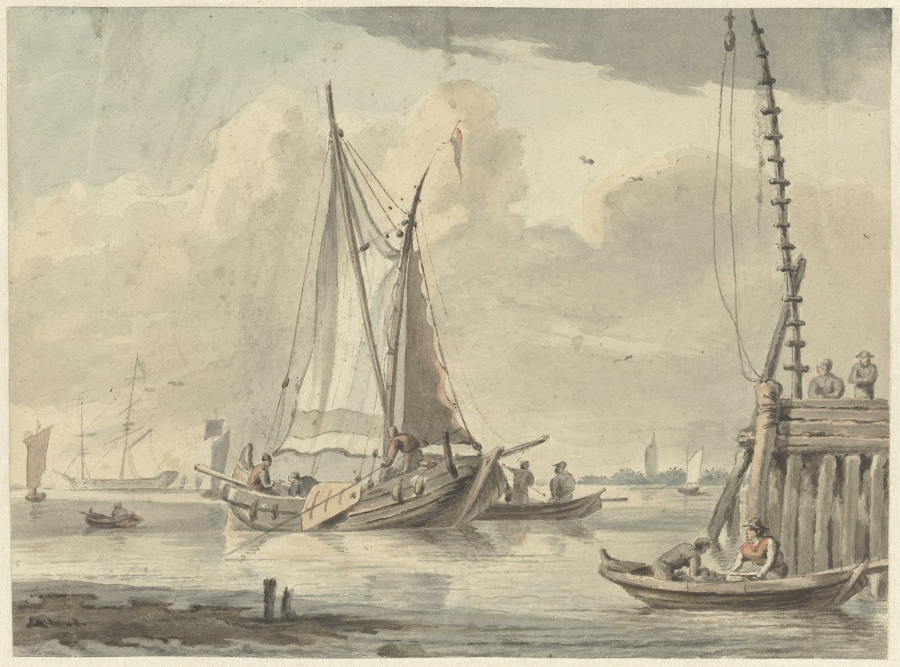 Segelschiffe auf dem Fluss bei Dordrecht von Aert Schouman