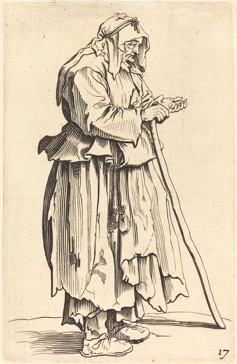 Bettlerin erhält Almosen von After Jacques Callot