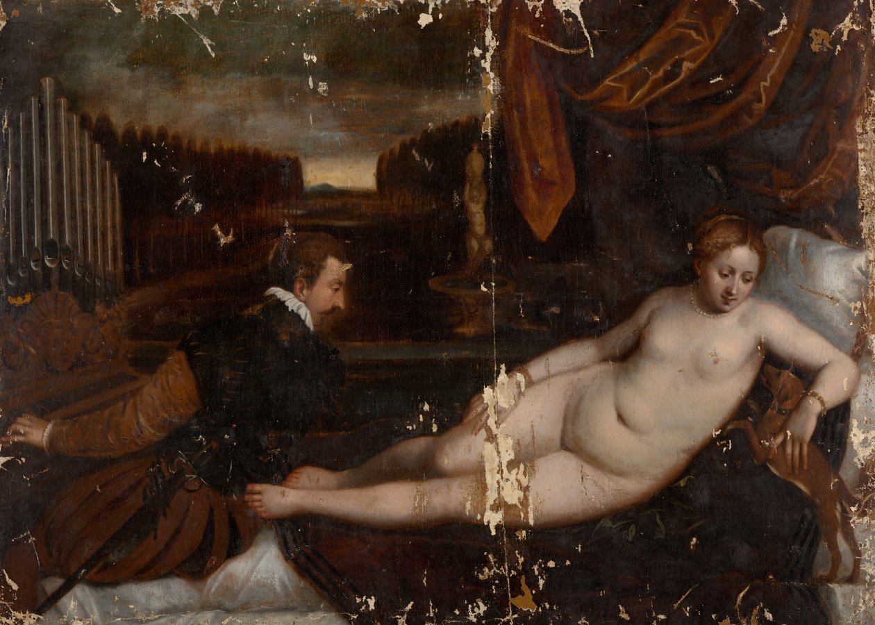 Venus mit einem Organisten und einem Hund von after Titian