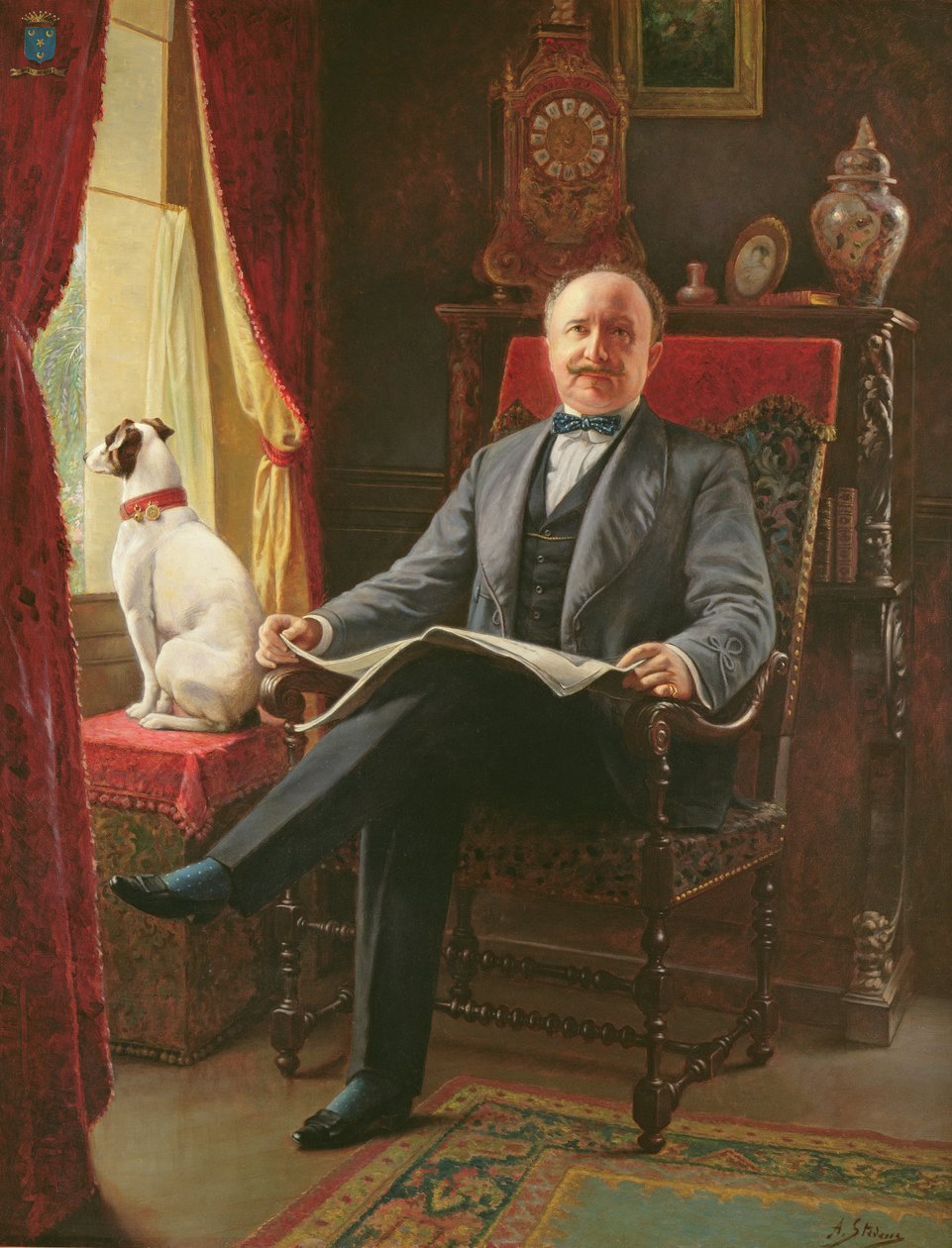 Porträt von M. le Comte de C. mit seinem Hund von Agapit Stevens