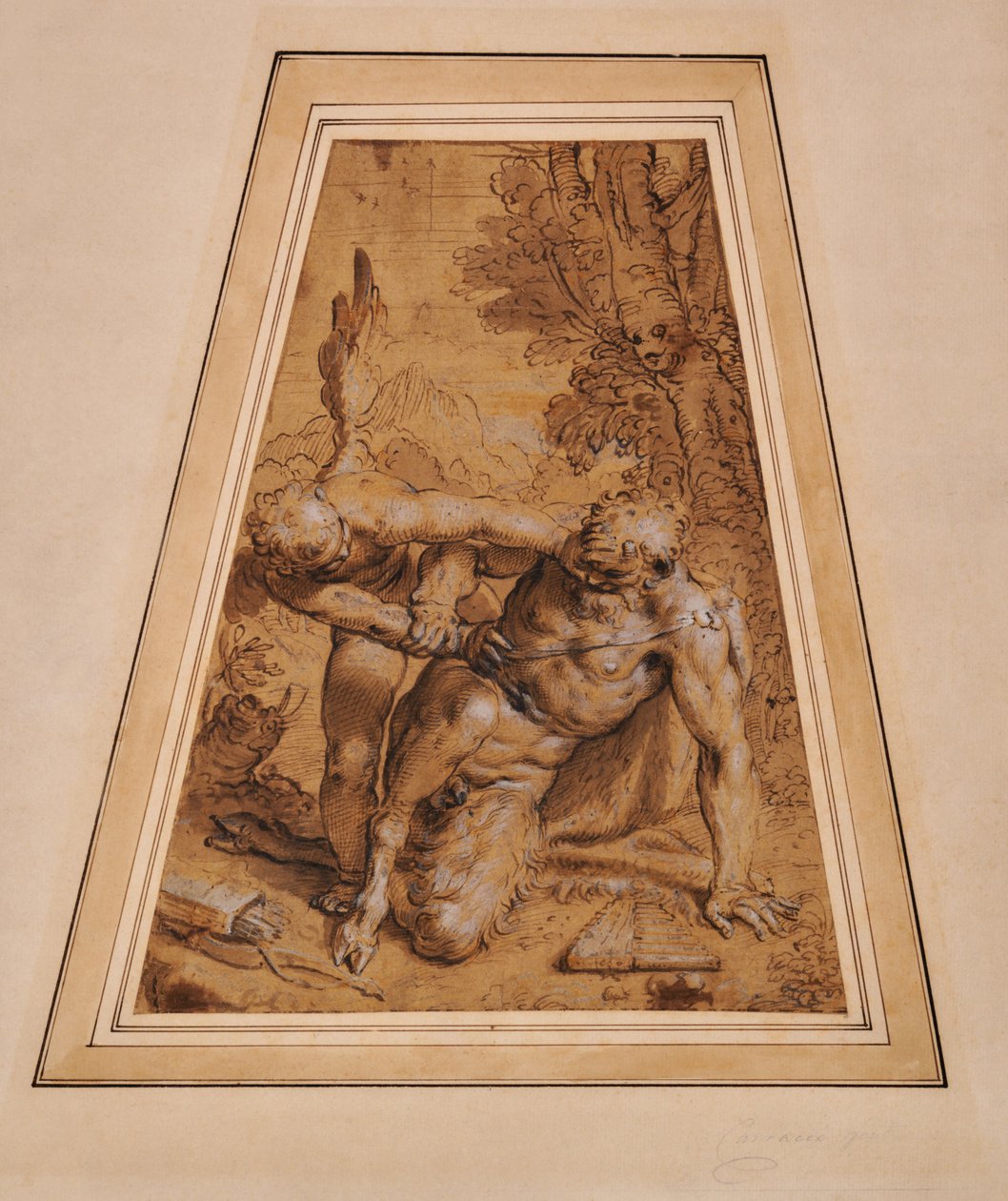 Amor besiegt Pan von Agostino (attr. to) Carracci