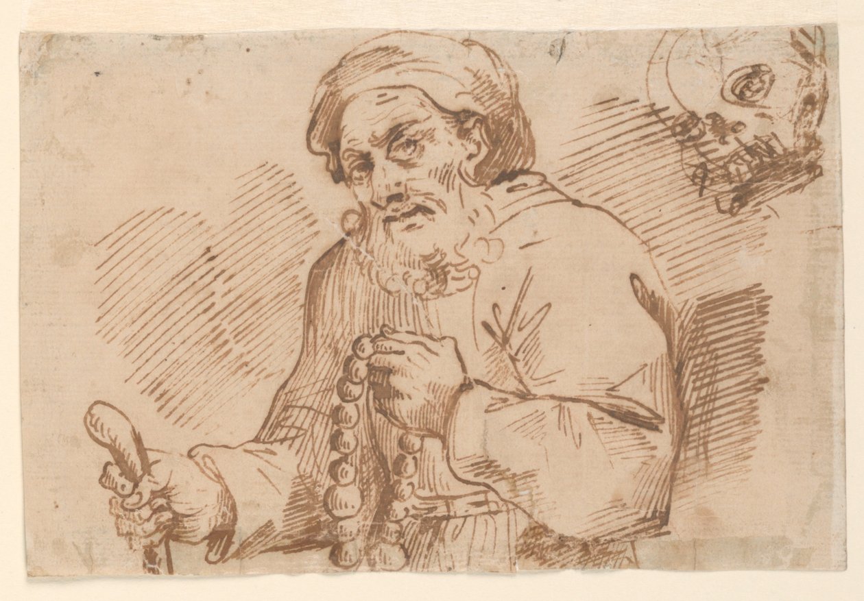 Halblängenskizze eines älteren Pilgers von Agostino Carracci