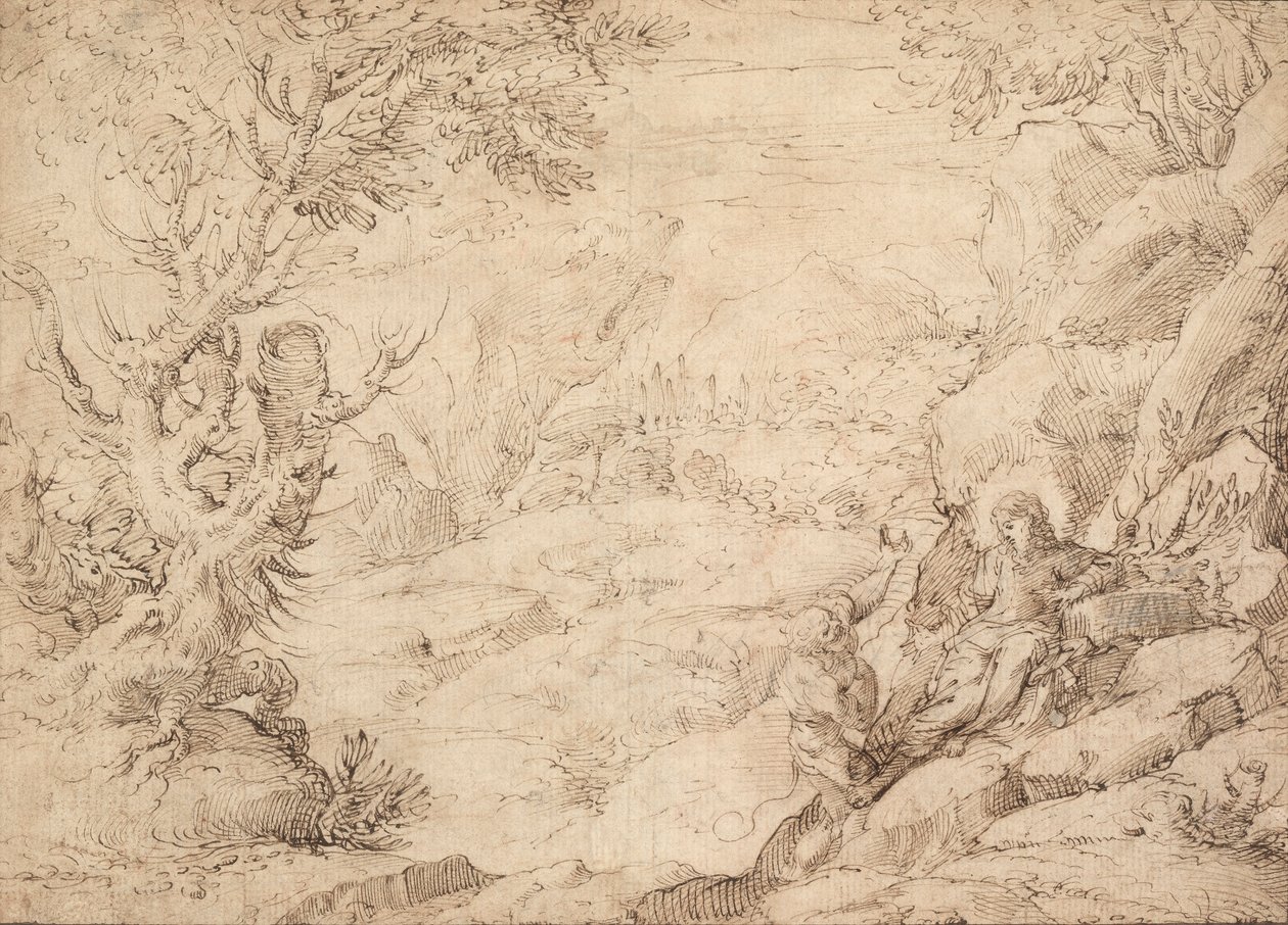 Landschaft mit der Versuchung Christi von Agostino Carracci