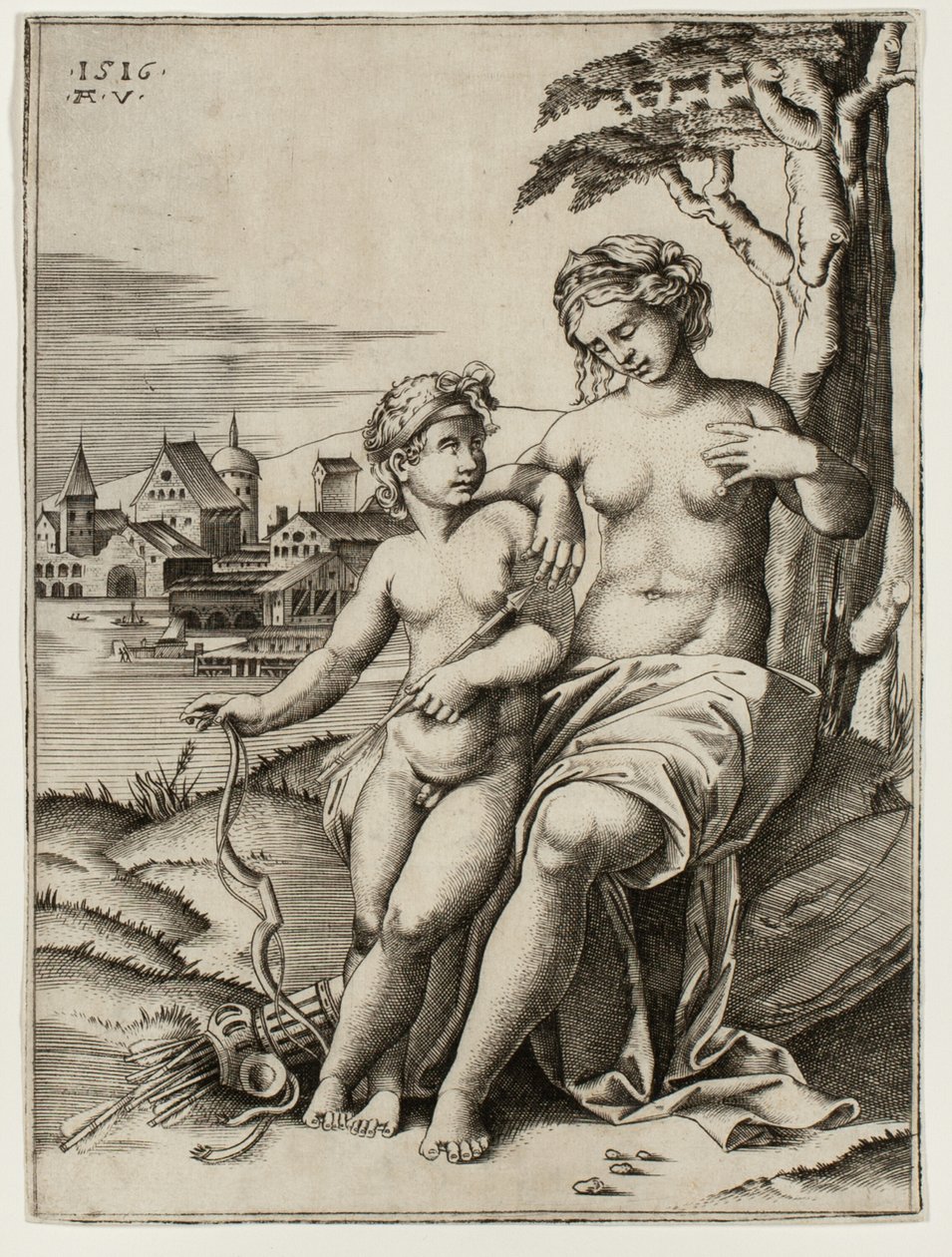 Venus, verwundet von Cupidos Pfeil von Agostino dei Musi