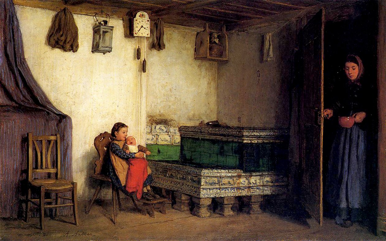 Innenraum einer Hütte von Albert Anker