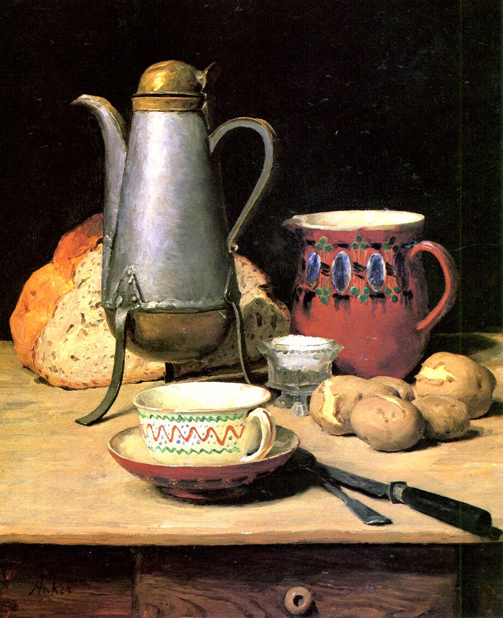 Stillleben, Kaffee und Kartoffeln von Albert Anker