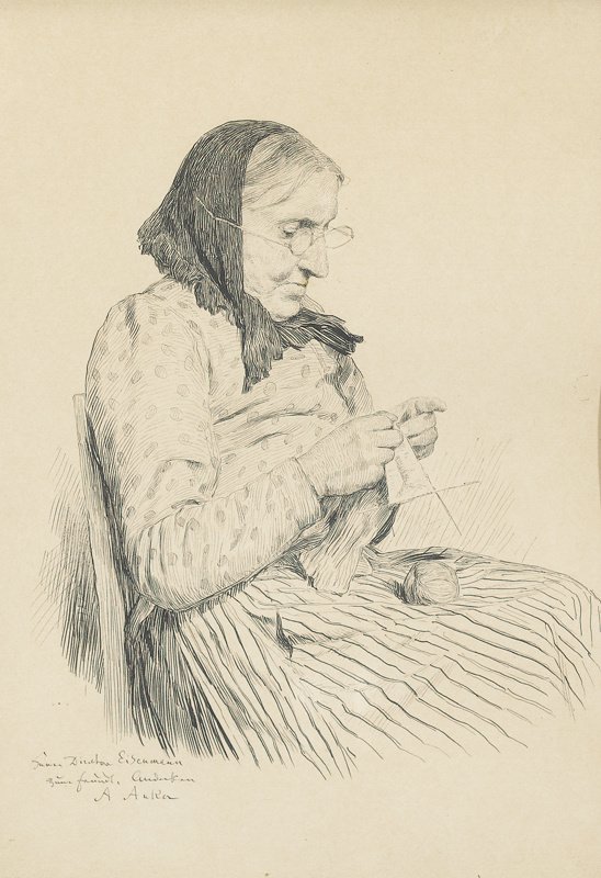 Strickende Großmutter von Albert Anker