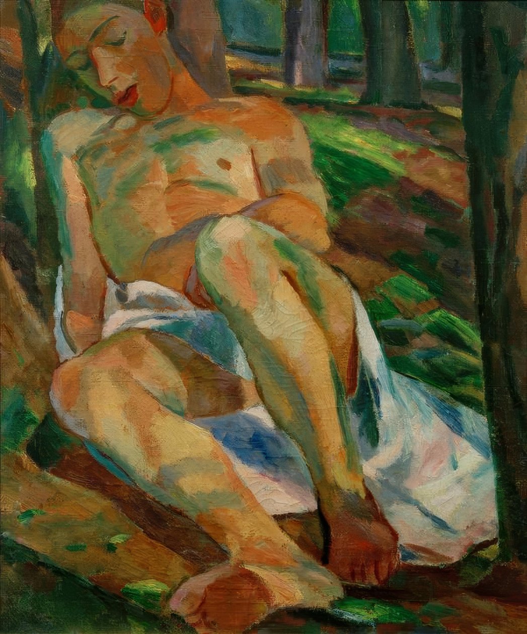 Schlafender Knabe im Wald (Liegender männlicher Akt) von Albert Weisgerber