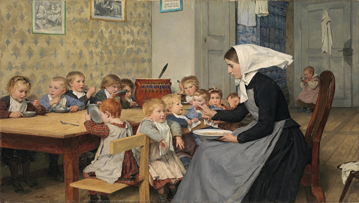 In der Krippe I, 1890 von Albert Anker