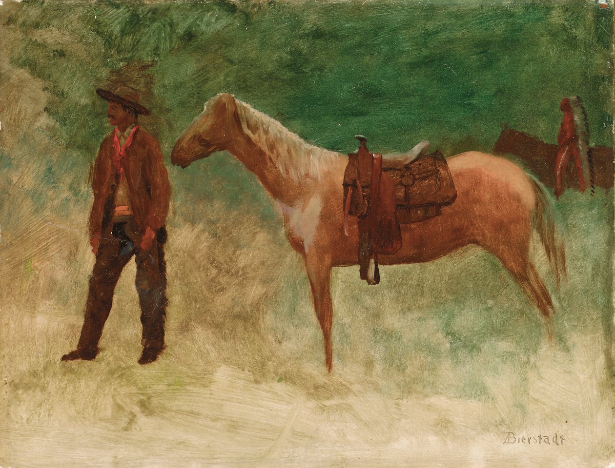 Stehender Cowboy mit Pferd von Albert Bierstadt