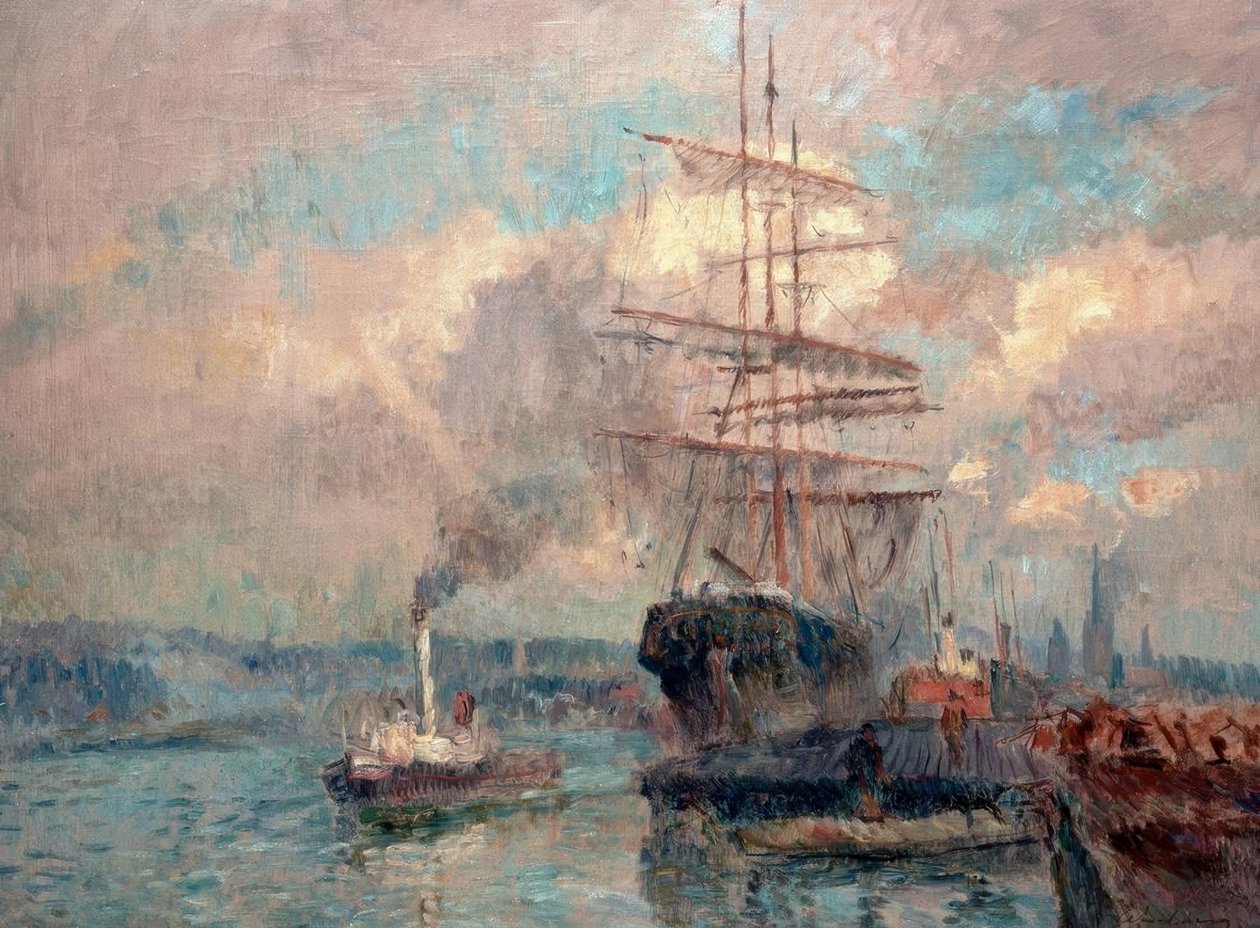 Im Hafen von Rouen von Albert Lebourg