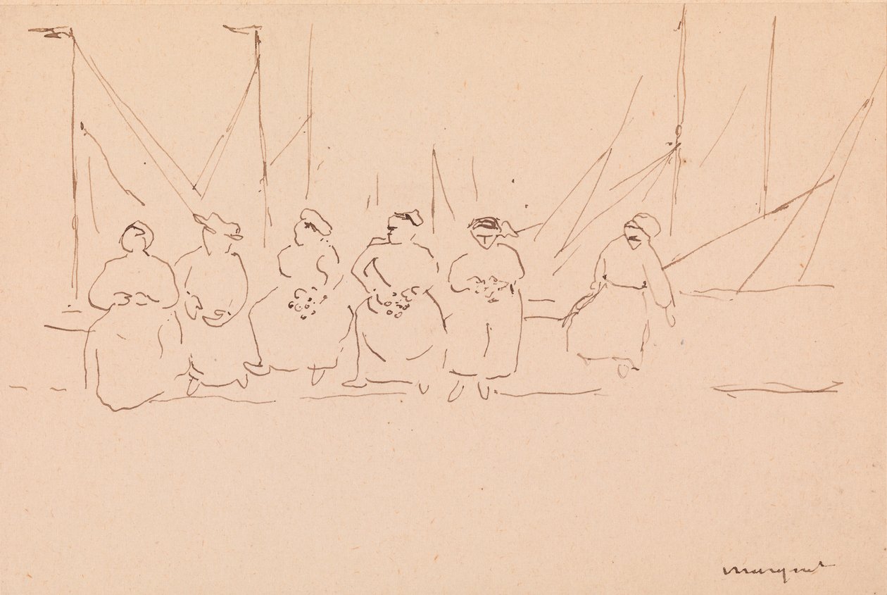 Sechs Frauen auf einem Steg von Albert Marquet