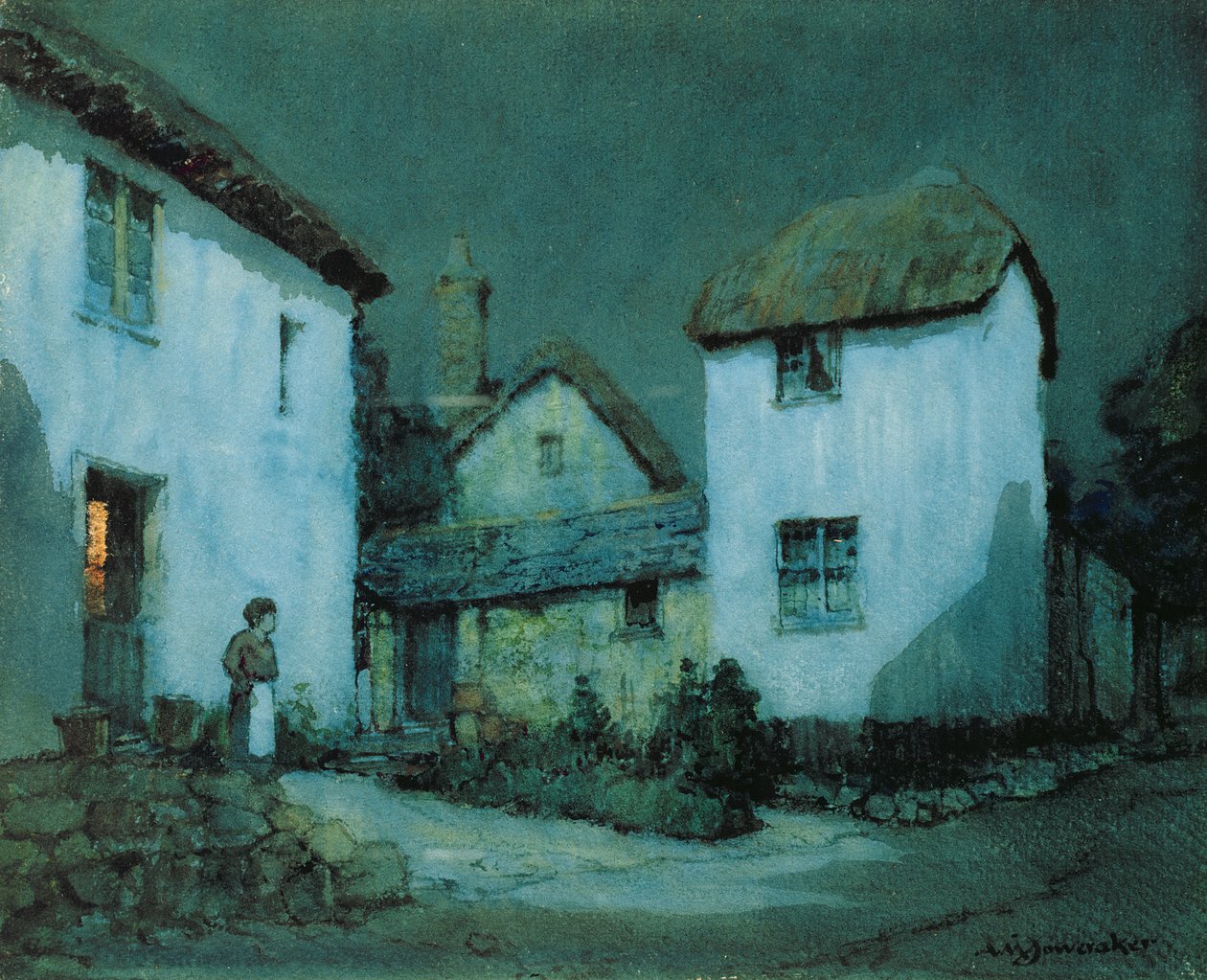 Eine mondbeschienene Straße, Heavitree, Exeter von Albert Moulton Foweraker