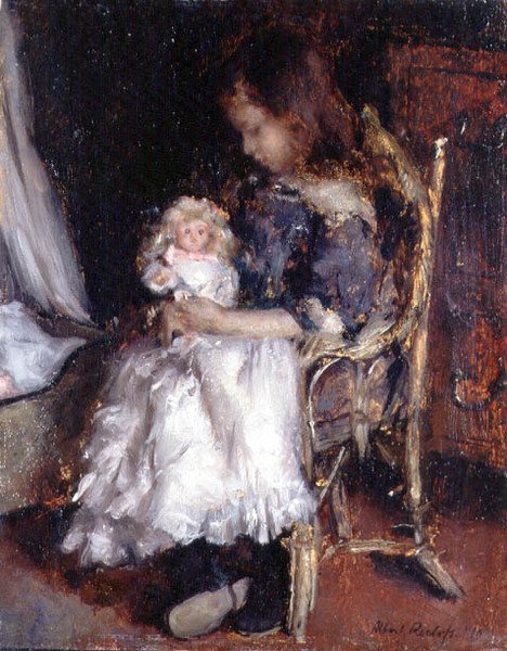 Mädchen mit ihrer Puppe von Albert Roelofs