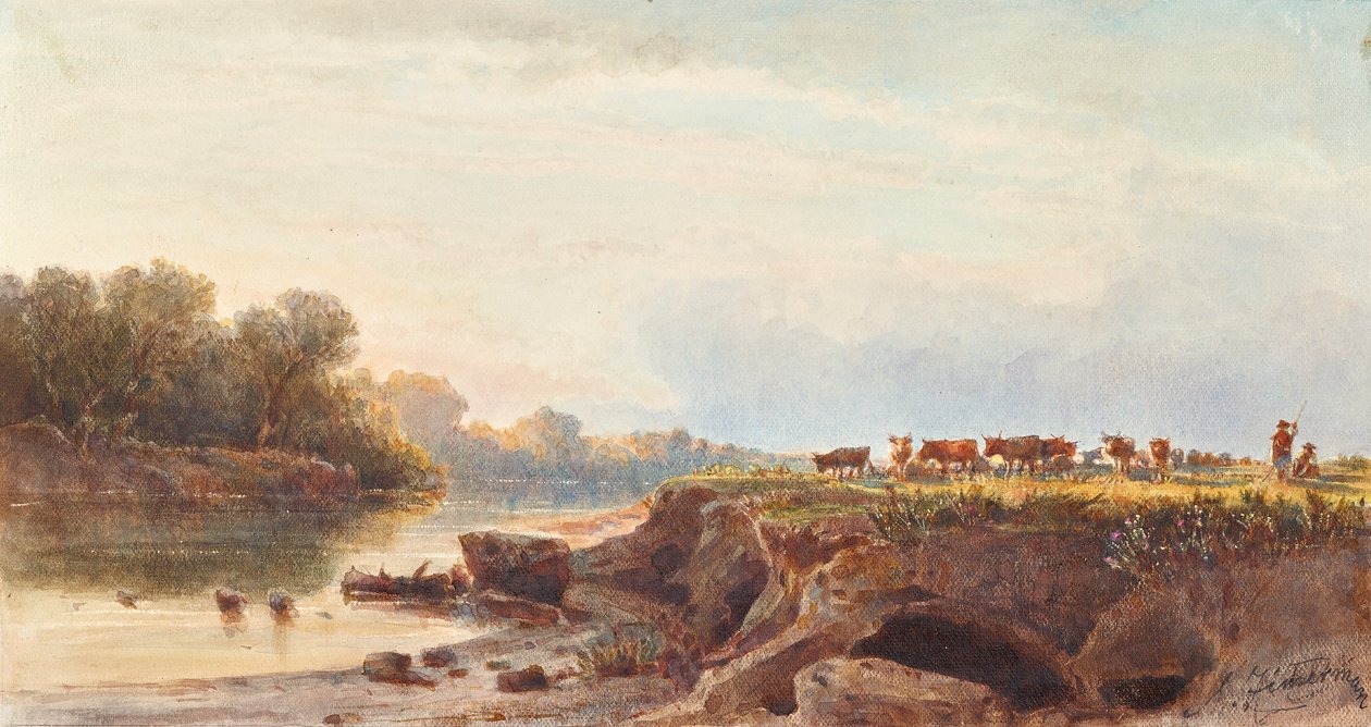 Flusslandschaft mit Kuhherde von Albert Zimmermann