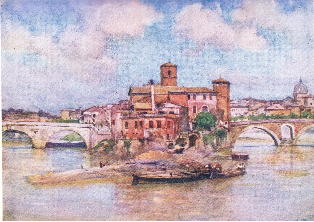Insel des Tiber - Die Isola Sacra, aus Rom veröffentlicht von A & C Black Ltd, 1925 von Alberto Pisa