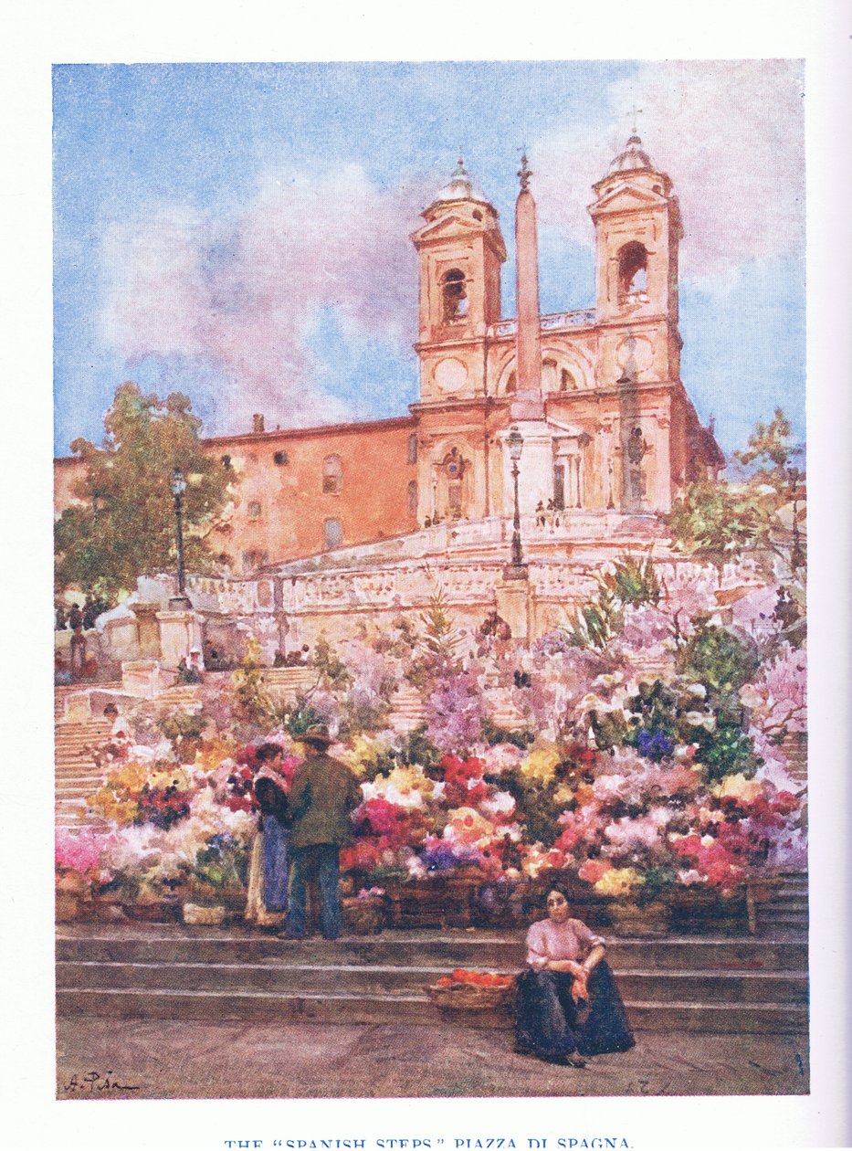 Die Spanische Treppe, Piazza di Spagna, aus Rom veröffentlicht von A & C Black Ltd, 1925 von Alberto Pisa