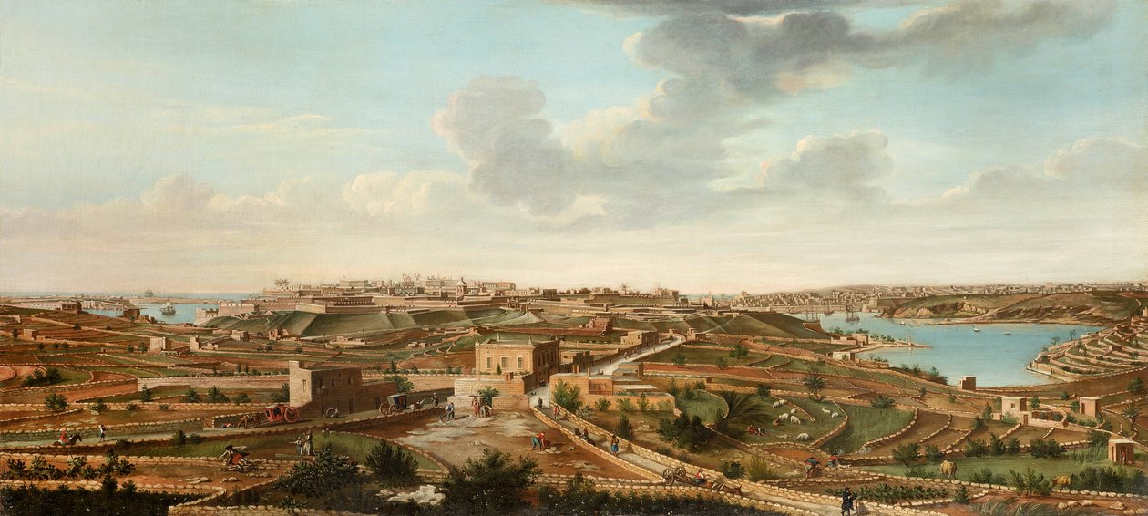 Eine von sieben Ansichten von Valletta, Malta und seiner Umgebung, ca. 1753 von Alberto Pullicino