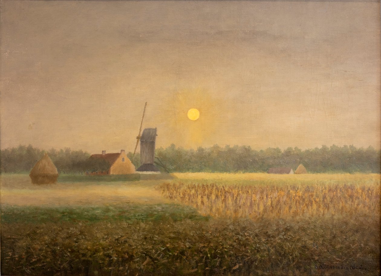 Windmühle in Latem bei Mondschein von Albijn Van den Abeele