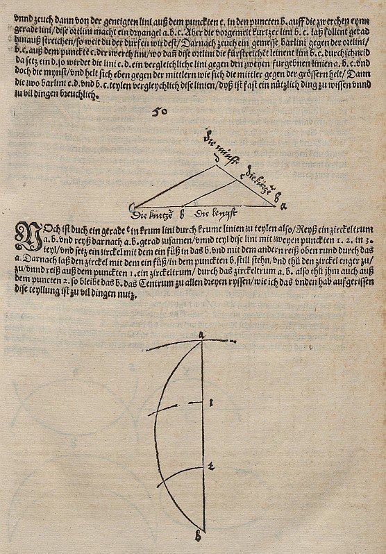 Teilung einer Strecke in einem durch zwei andere Strecken gegebenen Verhältnis und Versuch der Dreiteilung von Albrecht Dürer