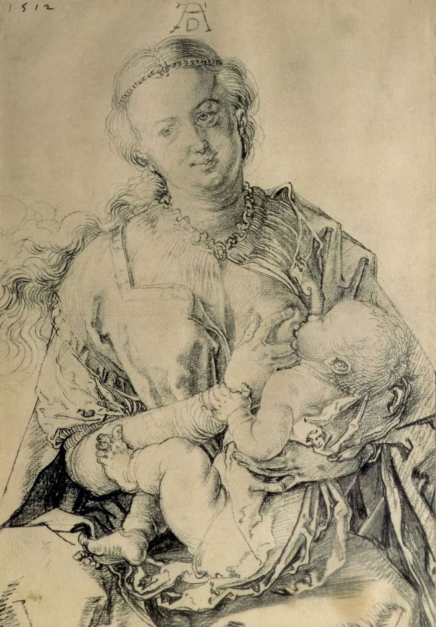 Jungfrau Maria stillt das Christkind, 1512 (Kohlezeichnung) von Albrecht Dürer