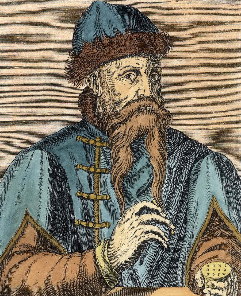 Porträt von Johannes Gutenberg (ca. 1400-68) (spätere Kolorierung) von Albrecht Mentz