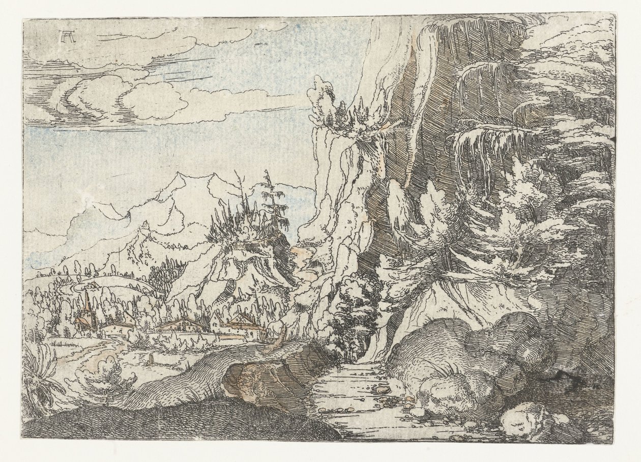 Landschaft mit dunkler Felswand von Albrecht Altdorfer