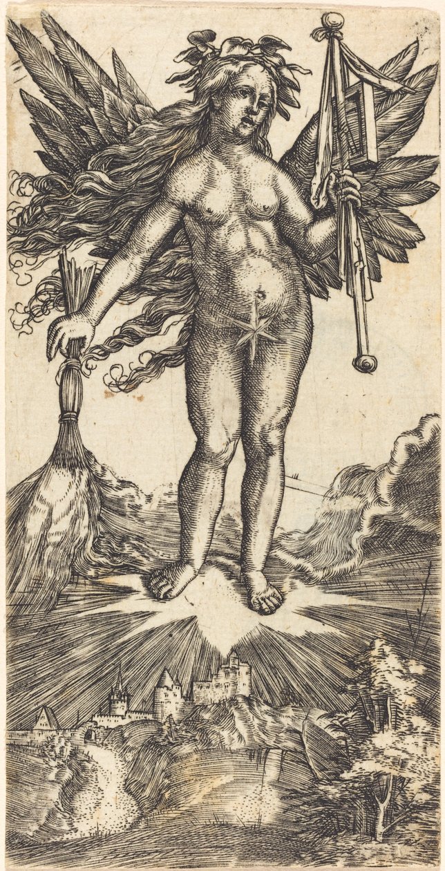 Geflügelte Frau auf einem Stern von Albrecht Altdorfer