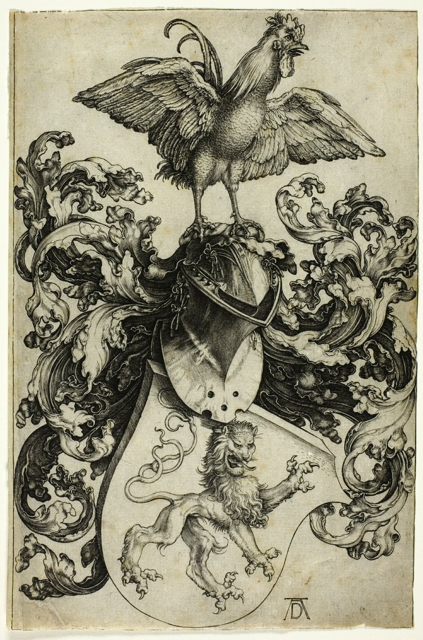 Wappen mit Löwe und Hahn von Albrecht Dürer