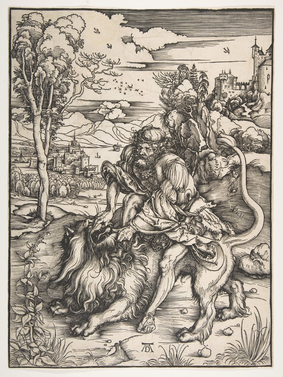 Samson zerreißt den Löwen, ca. 1497-98 von Albrecht Dürer