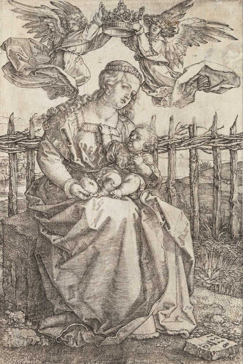 Jungfrau Maria von zwei Engeln gekrönt von Albrecht Dürer