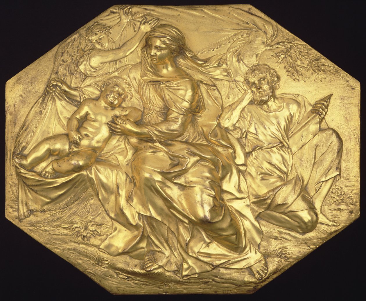 Die Rast auf der Flucht nach Ägypten, Relief, ca. 1635-40 von Alessandro Algardi