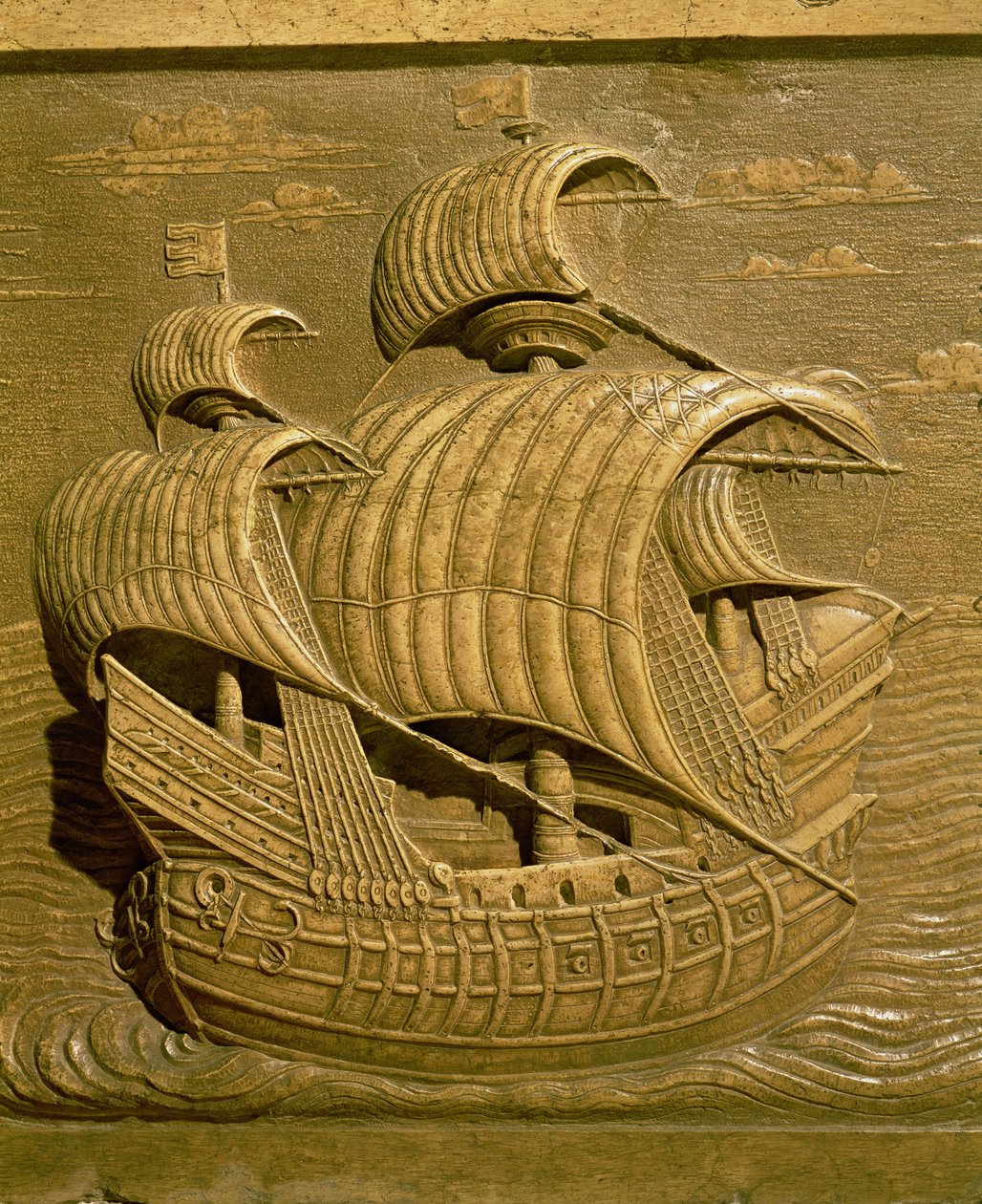 Relief, das eine venezianische Galeone vom Grab von Alessandro Contarini (gest. 1553) darstellt von Alessandro Vittoria