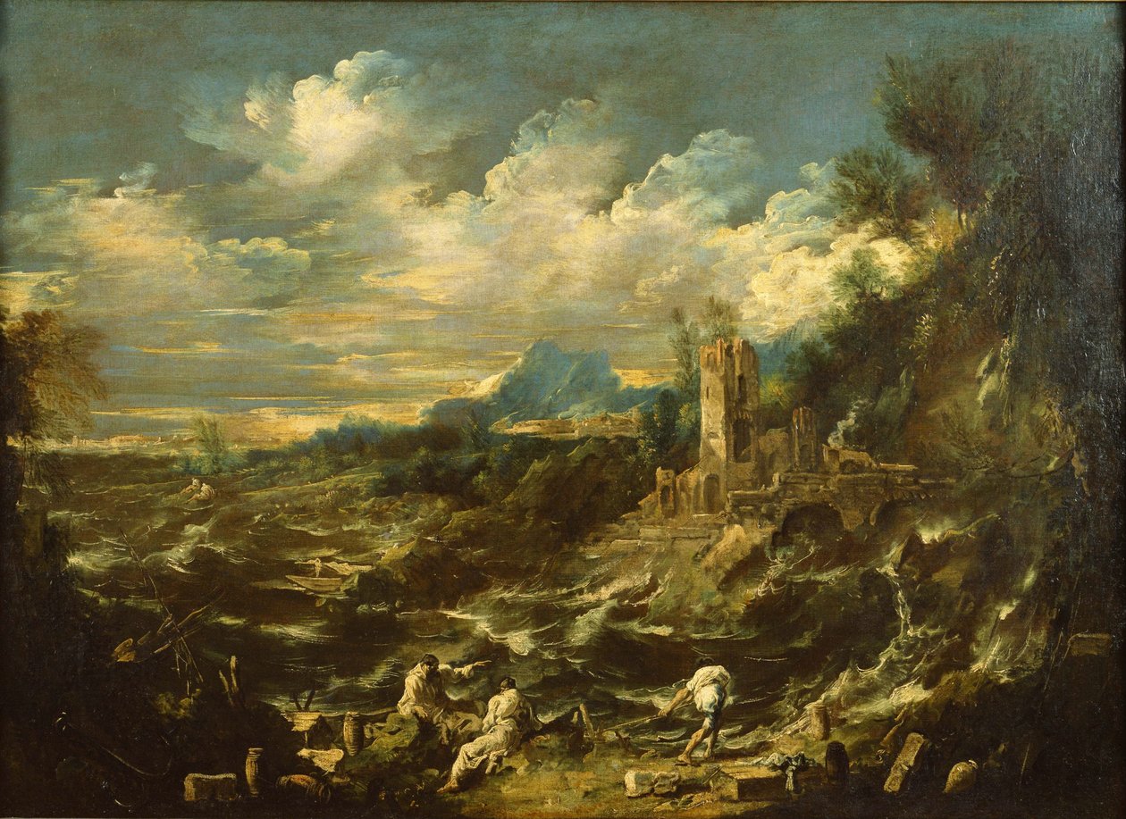 Landschaft mit stürmischer See, ca. 1720 von Alessandro Magnasco