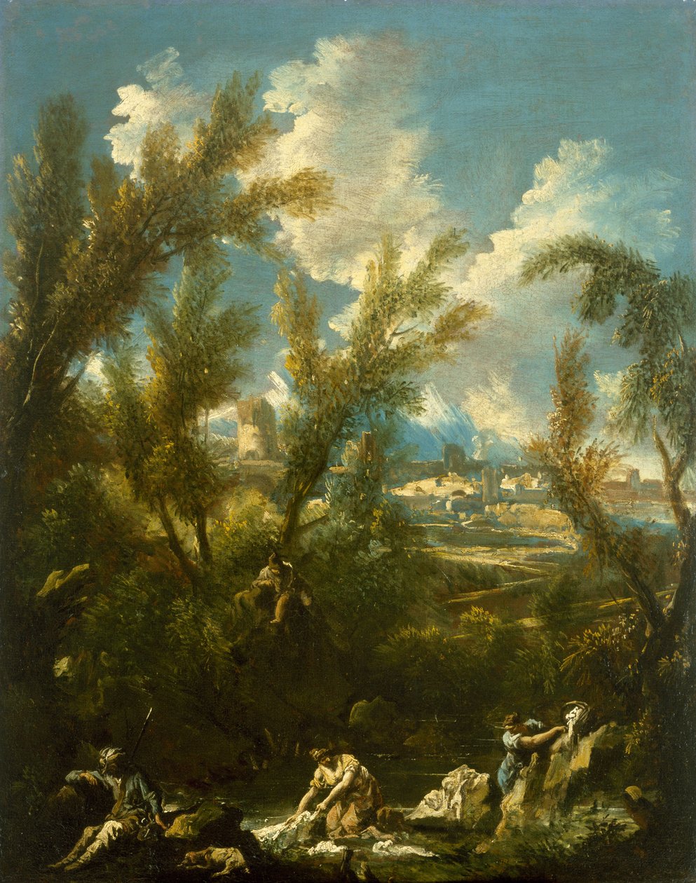 Landschaft mit Wäscherin, ca. 1715 von Alessandro Magnasco
