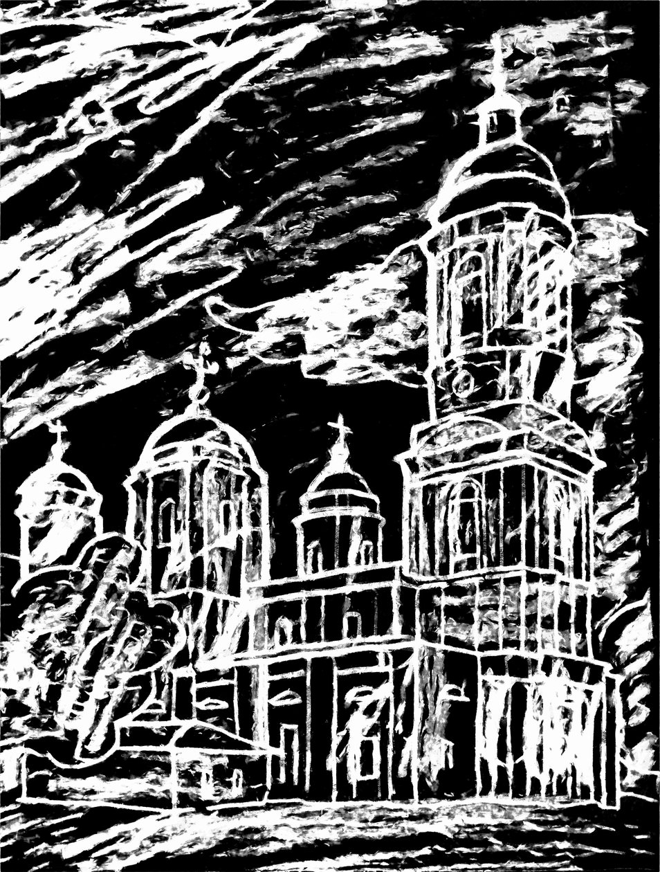Kirche unter Wolken, 2020 von Alex Caminker