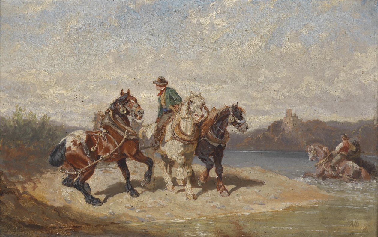 Treidelpferde an der Donau von Alexander von Bensa