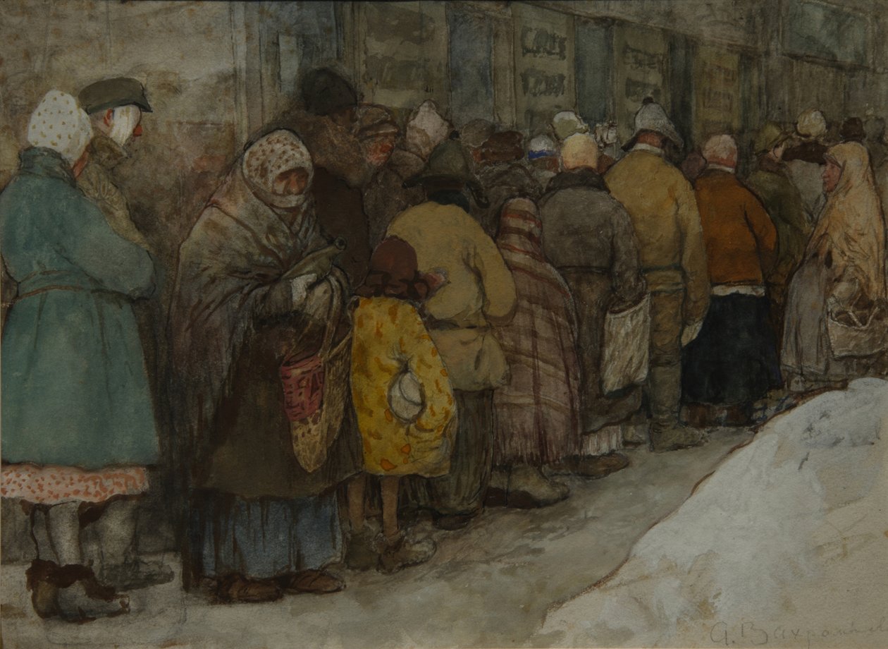 Die Warteschlange, ca. 1921 von Alexander Ivanovich Vakhrameyev