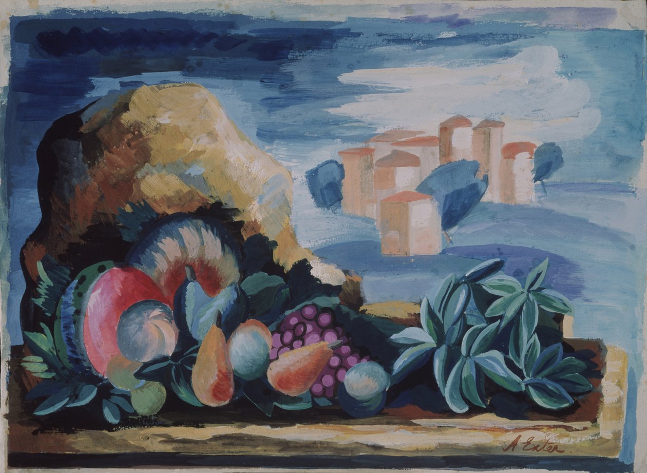 Stillleben mit Landschaft, 1930er von Alexandra Alexandrowna Exter