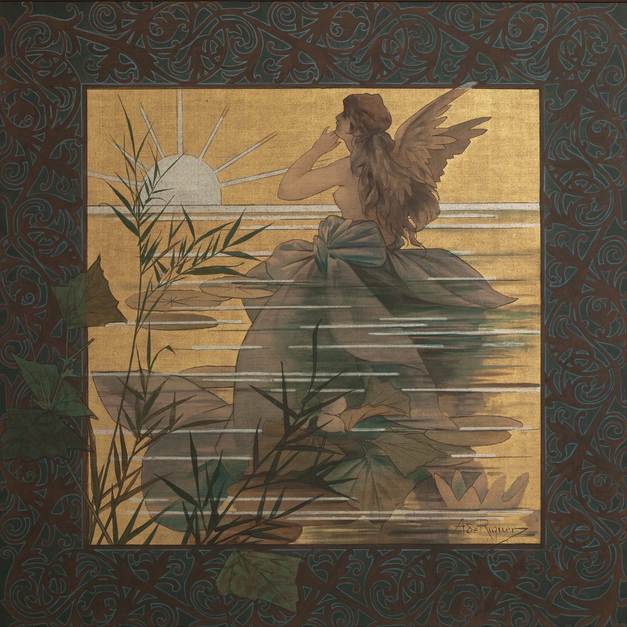Komposition mit geflügelter Nymphe bei Sonnenaufgang von Alexandre de Riquer