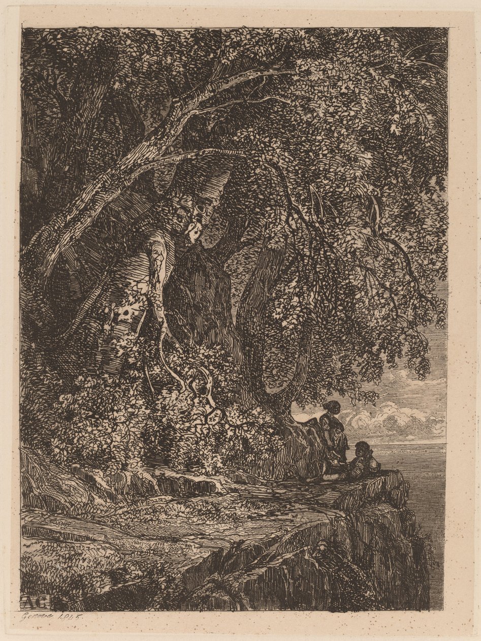 Paar ruht auf einer Klippe von Alexandre Calame
