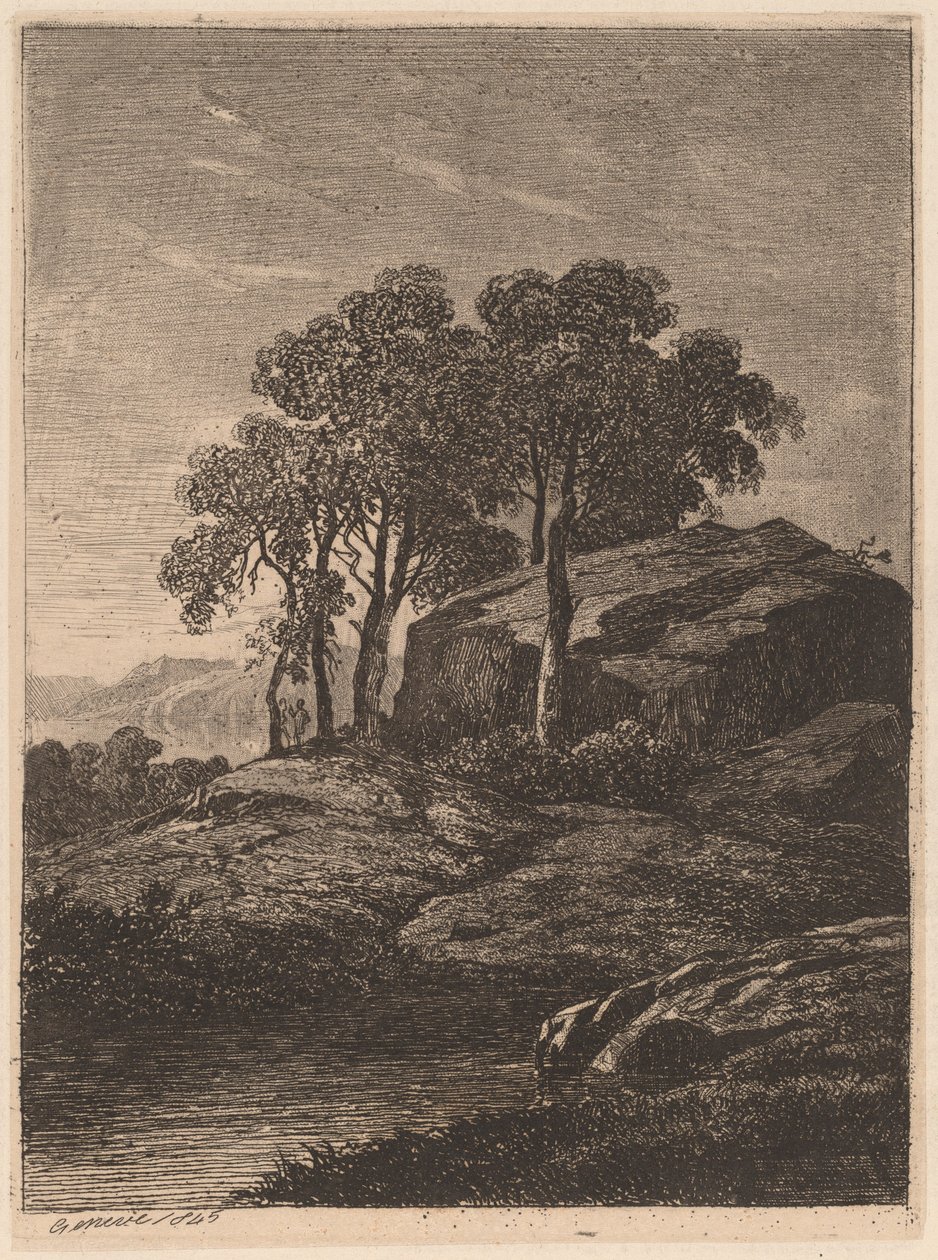 Bäume bei einem Felsen von Alexandre Calame