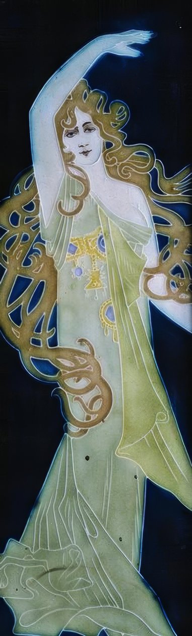 Modernistisches Email. Detail weibliche Figur. von Alexandre de Riquer