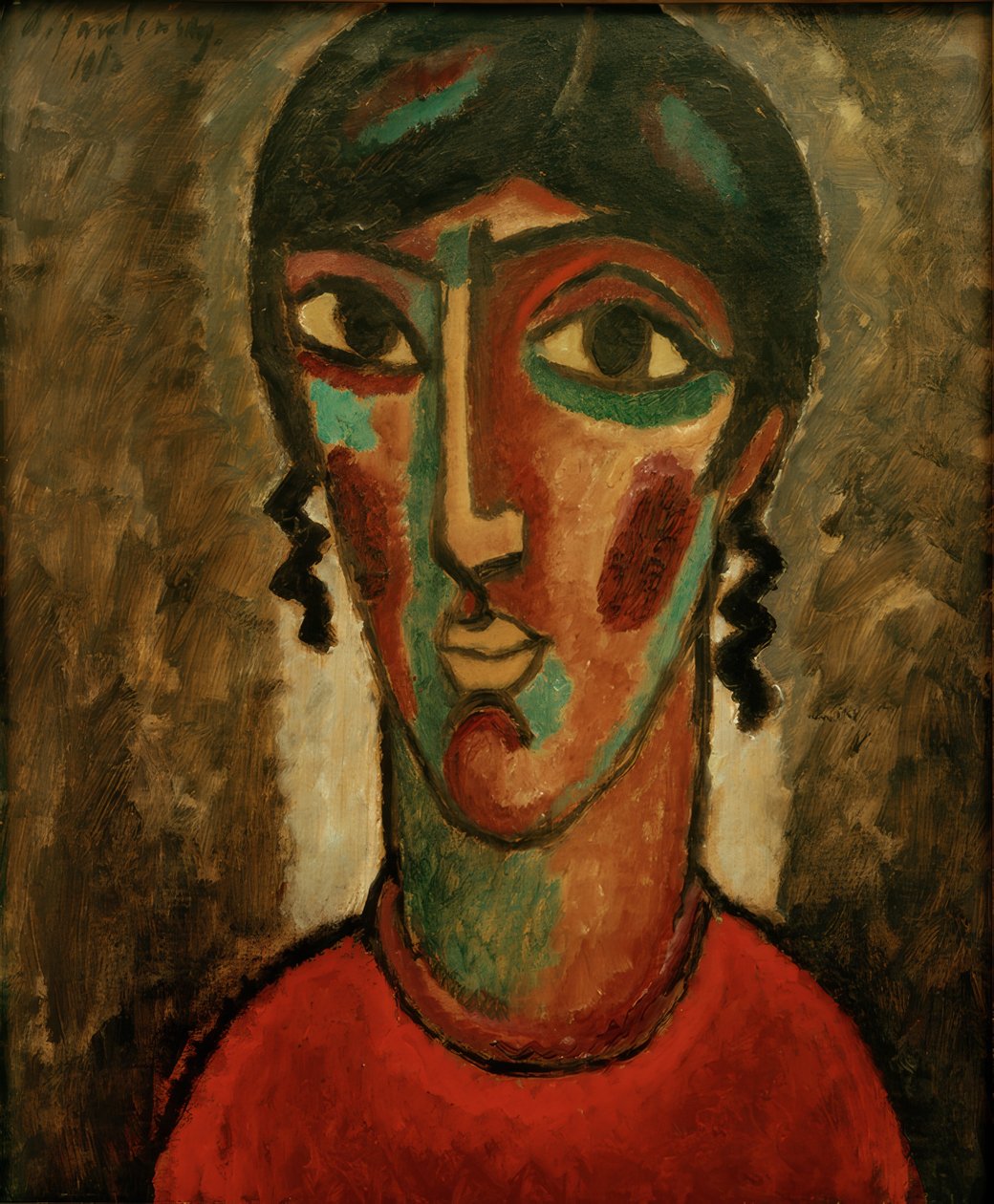 Spanierin (Frauenkopf vor grauem Hintergrund) von Alexej von Jawlensky