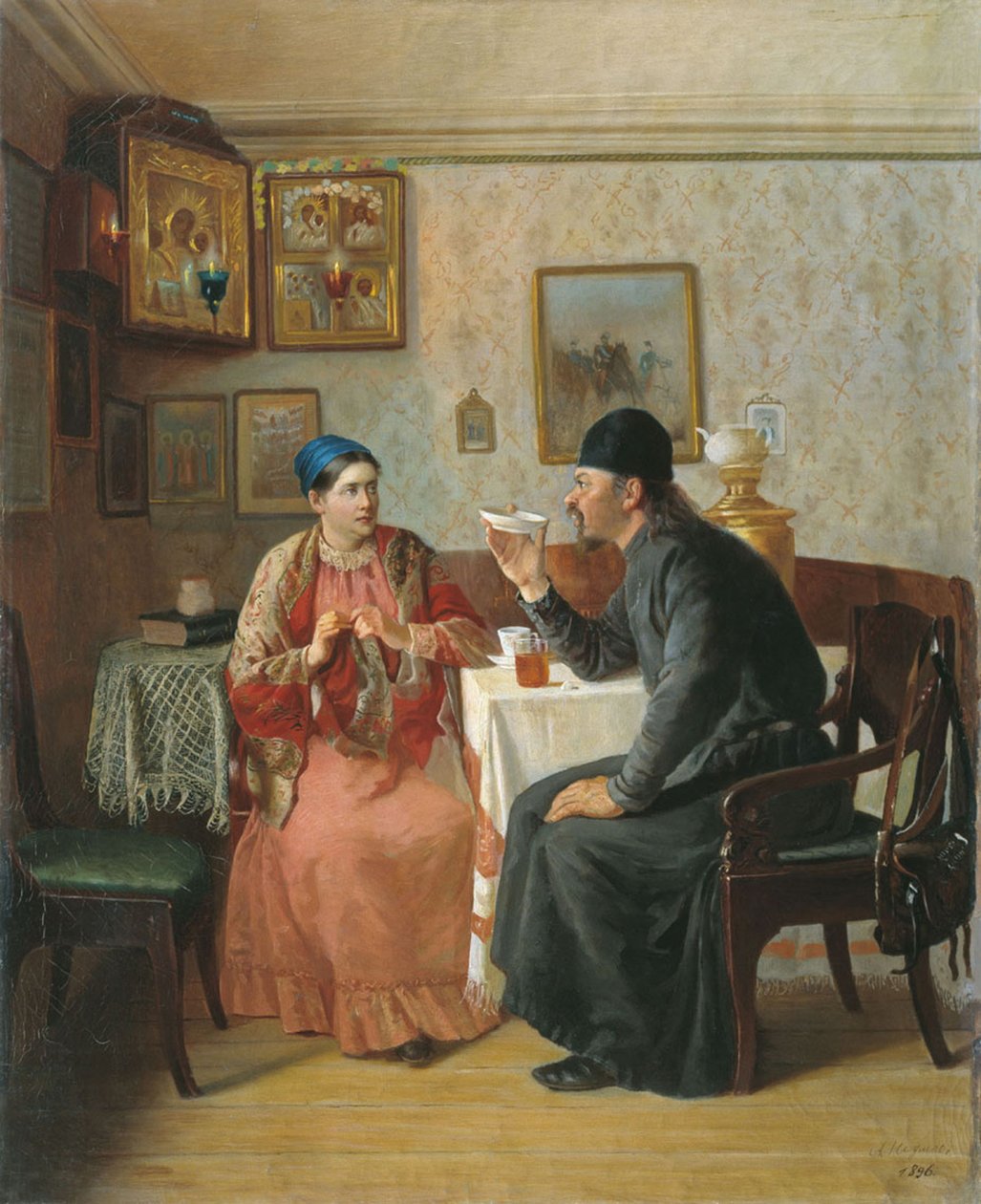 Teetrinken, 1895 von Alexey Avvakumovich Naumov